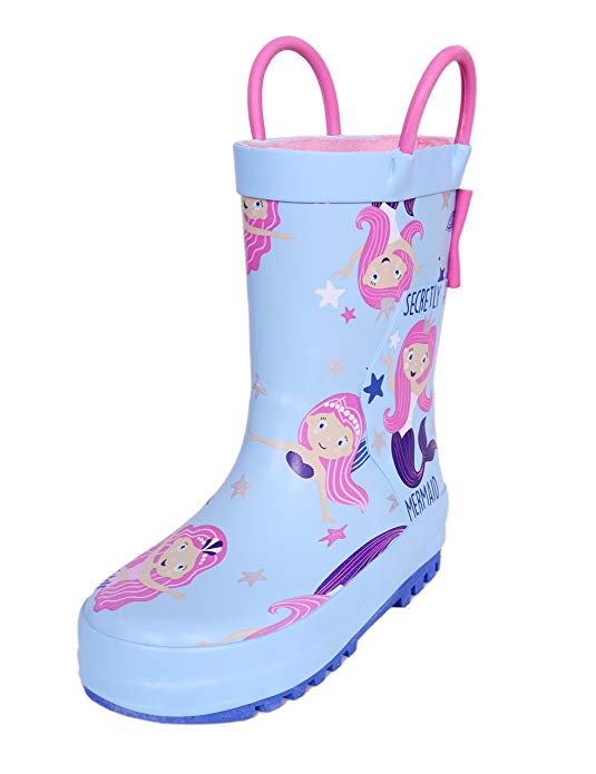 Kids Rainboots with Easy on Handles for Toddler Baby Boys Girls