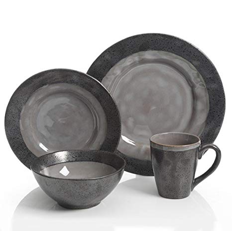 Gibson Overseas, Inc. Gibson Elite 99827.16R Dragonstone Dinnerware Set, 16 Piece, Gray