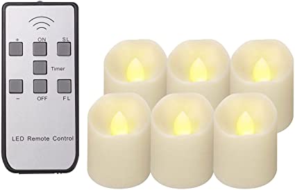 YORKING LED Candle Lights Pack of 6 Mini Remote Control Flickering Flame Battery Candle Tea Lights Timer Ivory