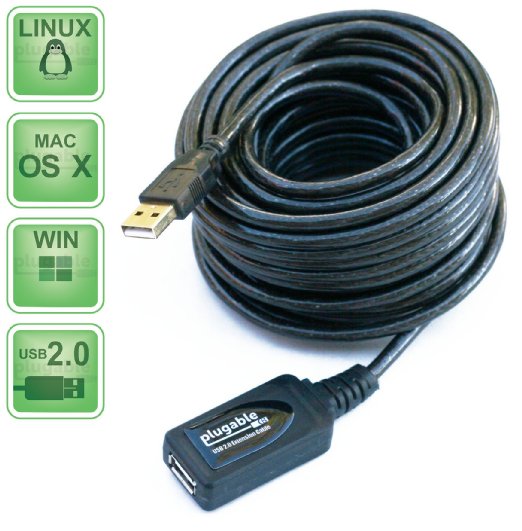 Plugable 10 Meter 32 Foot USB 20 Active Extension Cable Type A Male to A Female