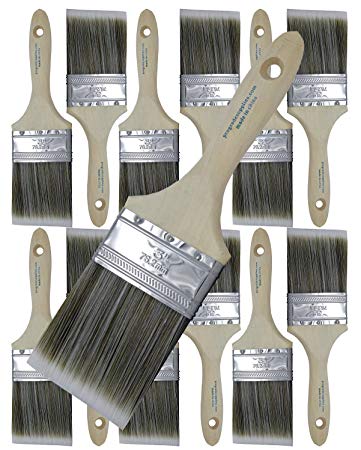 12PK 3 inch Flat Brush Premium Wall/Trim House Paint Brush Set Great for Professional Painter and Home Owners Painting Brushes for Cabinet Decks Fences Interior Exterior & Commercial Paintbrush.