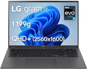 LG gram 16Z90R-G.AA56F - PC portable 16" 1199g, écran IPS QHD  16:10, Plateforme Intel Evo i5-1340P, RAM 16Go, SSD 512Go NVMe, Intel Iris Xe, Thunderbolt 4, Windows 11, Clavier AZERTY, Gris