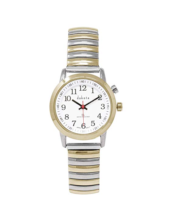 Dakota Ladies Nurse Easy to Read Moonglow Dial Stainless Steel Expansion Stretch Band Water Resistant Watch