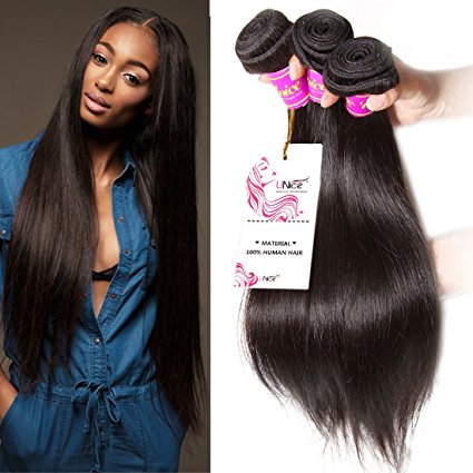 Unice Hair 100% Unprocessed Virgin Brazilian Straight Human Hair Weave Extensions 3 Pack Bundle Natural Color 95-100g/pc (12 14 16inch)