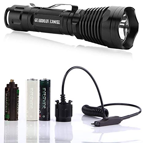Internova Guardian 1300XL Rechargeable Tactical LED Flashlight - Professional Series Ultra Bright with Remote Pressure Switch and BrightStart Technology