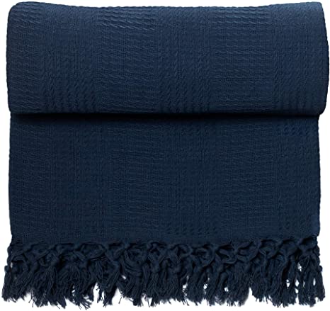 Organic Cotton Throw Blanket | 100% Organic Cotton Soft & Breathable | Home Decor Blanket for Couch Sofa, Chairs & Bed | Machine Wash Non Toxic & Chemical Free | GOTS Certified (60x80, Navy Blue)