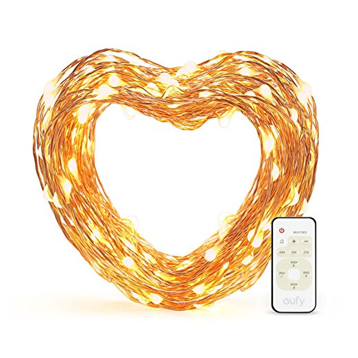 Eufy Starlit String Light, Indoor and Outdoor Dimmable Warm White LED, IP65 Water-resistant, Decoration Lights for Christmas Tree, Holiday, and Party with Remote Control (33 ft Copper Wire)