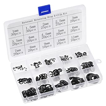 uxcell E-Clip Circlip - 300Pcs 15-Size External Retaining Shaft Snap Ring Carbon Steel Black Assortment Kit