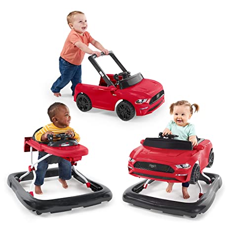 Bright Starts 3 Ways to Play Walker - Ford Mustang, Ages 6 Months  , Red