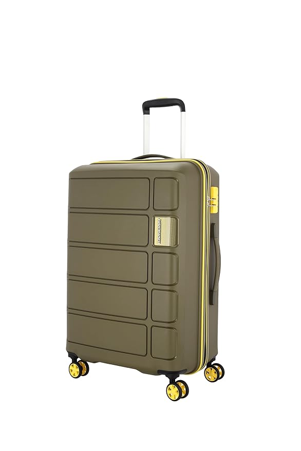 American Tourister Kamiliant Harrier Zing 68 cms Medium Check-in (PP) Hard Sided 8 Wheels Spinner Luggage/Suitcase/Trolley Bag (Military Olive) (Double Wheel)