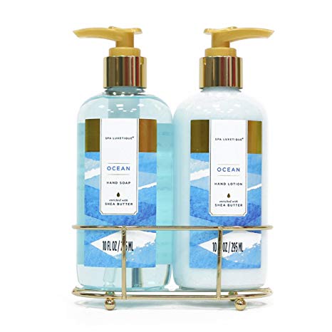 Spa Luxetique Hand Soap and Hand Lotion Caddy Set, Ocean Hand Cream Gift Set, Ideal Gift for the Holidays, Christmas, Birthday, Mother's Day, Valentine's Day, Thank You Gift