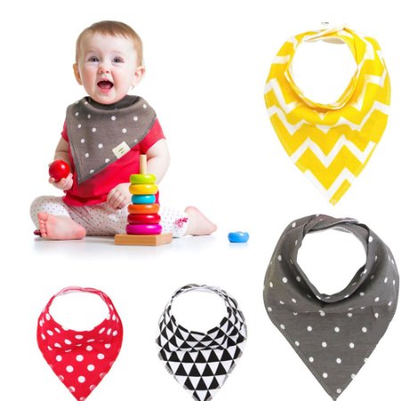 FlyingP Baby Bandana Drool Bibs With Adjustable Snaps 4Pack Soft Absorbent Drooling Bibs Baby Gift Sets-Perfect Baby Feeding Gift Set for Drooling, Feeding and Teething