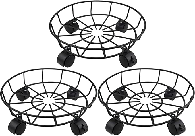 Fasmov 3 Pcs Plant Caddy Heavy Duty Iron Potted Plant Stand with Wheels Indoor Outdoor Tool