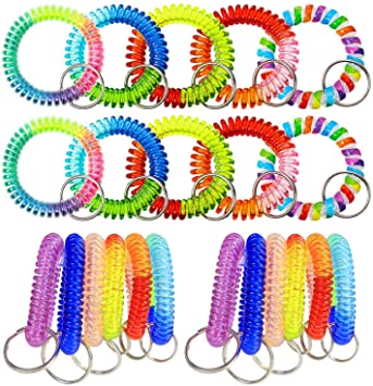 20 Pack Wrist Coil Wrist Keychain,Colorful Spring Stretch Key Chain Rainbow Spiral Coil Wristband for Gym, Pool, ID Badge