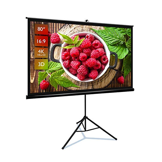 Projector Screen with Stand 80 inch 16:9 HD 4K Portable Indoor Outdoor Movie Screen Foladable Outdoor Projector Screen Pull Up Projector Screen with Stand for Office,Home Theater, Backyard Movie.