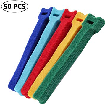 Multiware 50-Piece Fastening Cable Ties, Reusable Nylon Cable Ties Cord Adjustable Fastener Hook Loop Stick Straps