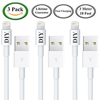 iPhone Charger, Cell Phone DIY [Set of 3] [Long 6 ft / 2M] Lightning to USB Charge and Sync Cable for iPhone 6 6Plus 5S 5C 5, iPod touch 5th gen, Extremely Durable with!