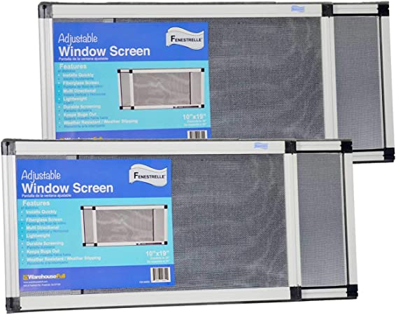 Fenestrelle Adjustable Window Screen, 2 Way Adjustable, Horizontal (10" fits 19-36"w) or Convert to Vertical (19" fits 10-18"w) - 2 Pack