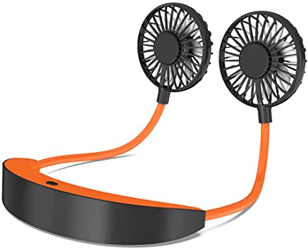 AISIR Mini USB Fan Portable Fan Handsfree Neck Fan with Aromatherapy degisn, Rechargeable 5200 mAh Wearable Neckband Fan, Desk Fan, Handheld Fan Dual Wind Head for Travel Sport Camping Office-Orange