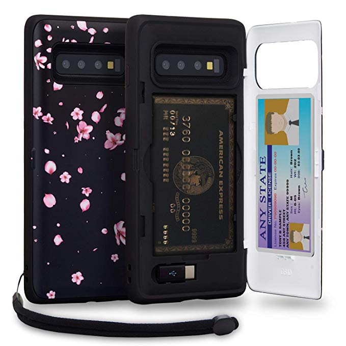 TORU CX PRO Galaxy S10 Wallet Case Pattern Floral with Hidden Credit Card Holder ID Slot Hard Cover, Strap, Mirror & USB Adapter for Samsung Galaxy S10 (2019) - Sakura Flowers