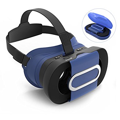 ARCHEER 3D VR Headset Foldable Virtual Reality Headset 3D Glasses Lightweight Portable Video Movie Game VR with Protective Case Compatible for iPhone 7/6s Samsung and 4-6 Inch Smartphones Blue