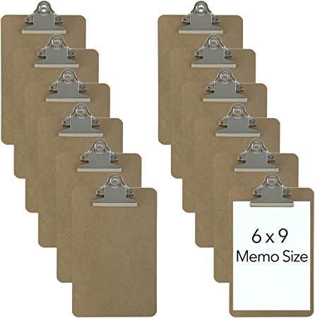 Trade Quest Memo Size 6'' x 9'' Clipboards Standard Clip Hardboard (Pack of 12) (Pen Not Included - for Scale Only)