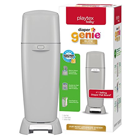 Playtex Baby Diaper Genie Elite Diaper Pail System with Front Tilt Pail for Easy Diaper Disposal, Gray