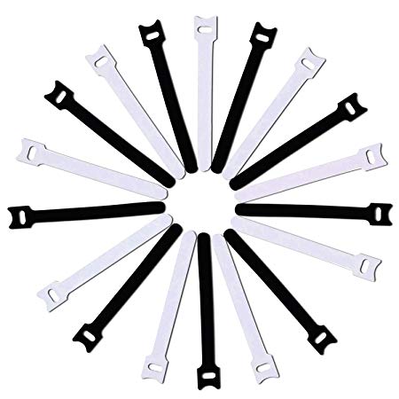 60 Pcs Microfiber Cloth Cable Straps Hook and Loop Reusable Fastening Cable Ties, Black and White