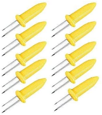 Unves Corn Holders, 16Pcs/8 Pairs Stainless Steel Corn On The Cob Sweetcorn Corn Skewers, Interlocking Double Fork for BBQ Camping Outdoor Kitchen Tool (Navy)