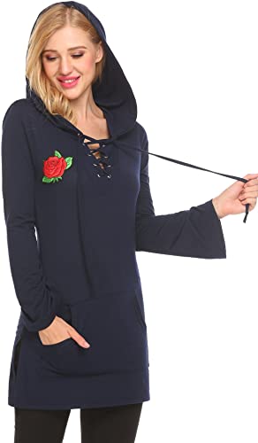 Pasttry Women's Hooded Drawstring Long Fleece Lined Pullover Hoodie Sweatshirt