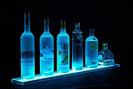 LED Liquor Shelf and Bottle Display (2 ft length) - Made in the USA! - Programmable Shelving Includes Wireless Remote, Wall Mounts, and Power Supply - COMFORTABLY HOLDS 4 - 6 BOTTLES