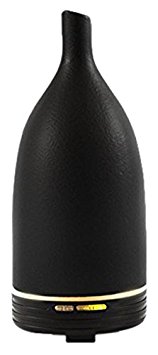 Welledia Wellspring Ceramic Ultrasonic Essential Oil Diffuser, 100ml -Aromatherapy Humidifier w/ AC Plug   Relaxing Light –2 Mist Setting, Auto-Shut Off, Works up to 7 Hrs – Decorative Cover, Black