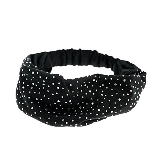 Homgaty Wide Soft Bling Bling Rhinestone Dots Elastic Headband Black