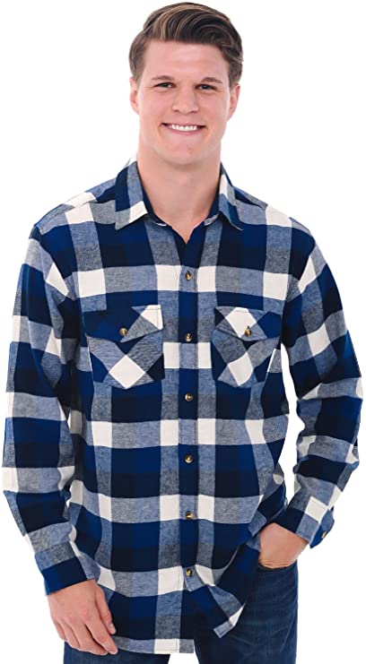 Alexander Del Rossa Mens Flannel Shirt, Long Sleeve Cotton Top