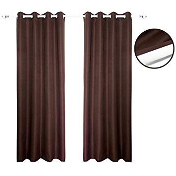 jinchan Thermal Insulated Blackout Curtain, Room Darkening Lined Bedroom Drapes, Brown Window Treatment Set 95 Inch Long Curtains Grommet Top, One Panel