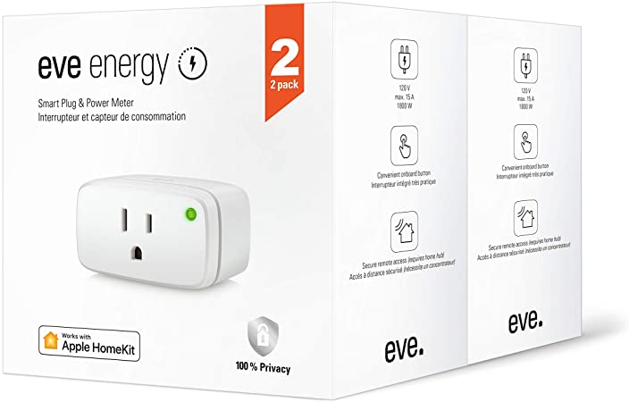 Eve Energy 2 Pack - Smart Plug & Power Meter With Built-in Schedules, Switch a Connected Lamp or Device On & Off, Voice Control, No Bridge Necessary, Bluetooth Low Energy (Apple HomeKit)
