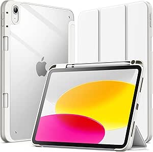 JETech Case for iPad 10 (10.9-Inch, 2022 Model, 10th Generation) with Pencil Holder, Clear Transparent Back Shell Slim Stand Shockproof Tablet Cover, Auto Wake/Sleep (White)