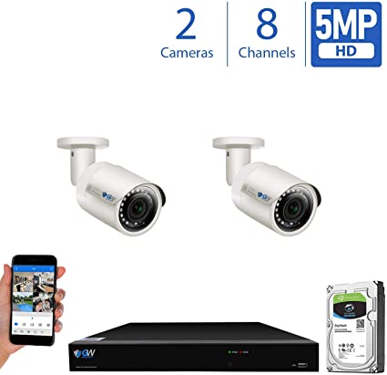 GW Security 8 Channel 5 Megapixel NVR IP PoE Security Camera System with 4 5MP 1920p IP PoE Outdoor Indoor Bullet Security Cameras - 5 Megapixel (3,000,000 More Pixels Than 1080P)