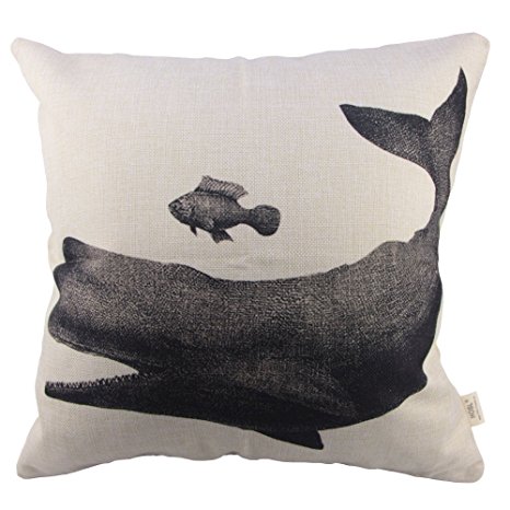 HOSL Cotton Linen Square Throw Pillow Case Decorative Cushion Cover Pillowcase for Sofa Whale and Fish Friend 18 "X18 "