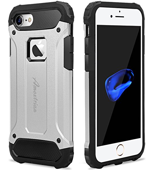 iPhone 7 Case, Amextrian Shockproof Slim Anti-Scratch Heavy Duty [Dual layer]Rugged Case Non-slip Grip Protection Cover for iPhone 7[Silver]