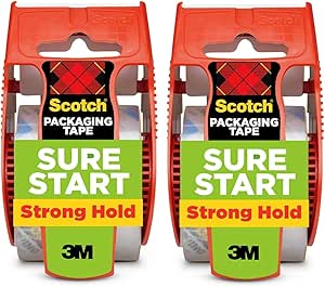 Scotch Sure Start Packing Tape, Clear, Quiet Unwind and Easy Start, Moving Supplies, 1.88 in. x 22.2 yd., 2 Tape Rolls with Dispensers