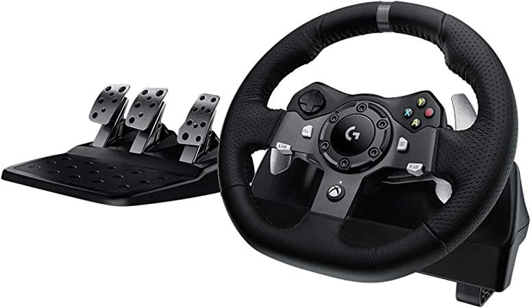 Logitech G920 Driving Force Racing Wheel and Floor Pedals, Real Force Feedback, Stainless Steel Paddle Shifters, Leather Steering Wheel Cover, Adjustable Floor Pedals, EU-Plug, Xbox One/PC/Mac, Black