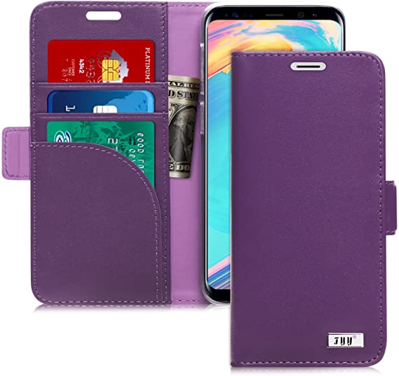 Samsung Galaxy S9 Plus Case, Fyy [RFID Blocking] Handmade Leather Wallet Case with Card Slots Kickstand Feature for Samsung Galaxy S9  Plus Purple