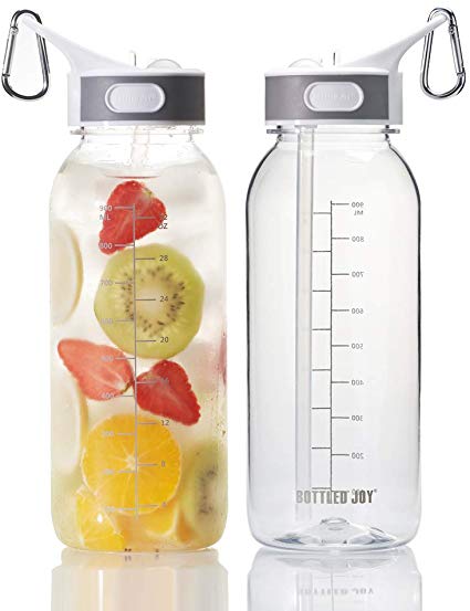 BOTTLED JOY 32oz Water Bottle, BPA Free Water Bottle with Motivational Time Marker Reminder Leak-Proof 1L Drinking Bottle Tritan Sports Bottle for Camping Workouts Gym and Outdoor Activity