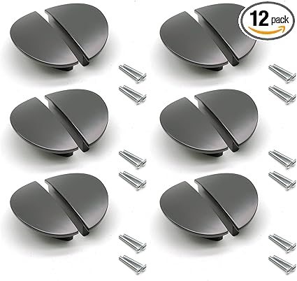 Finger Pull,12-Pack, Half Moon Drawer Pulls 2.52" Hole Centers(C to C) Semi Circle Cabinet Pulls with Screws Cabinet Edge Pulls Black Zinc Alloy C-Shaped Semicircle Knob