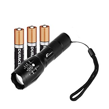 Moobom Flashlight 2000 Lumens,5 Modes Black Zoomable XM-L T6 Outdoor Lighter Bulb Torch Lamp Batteries Included [Energy Class A]