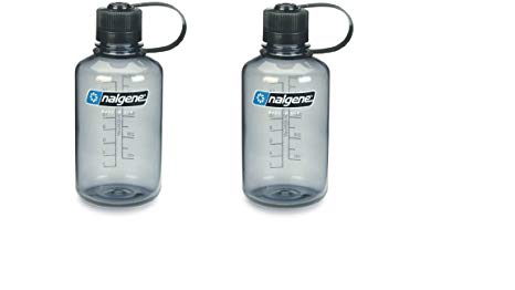 Nalgene Narrow Mouth 16 Ounce Bottle, Gray With Black Cap Set of 2