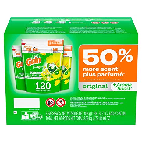 Orgain Gain Flings!  aroma boost Laundry Detergent Packs, 90 Ounce