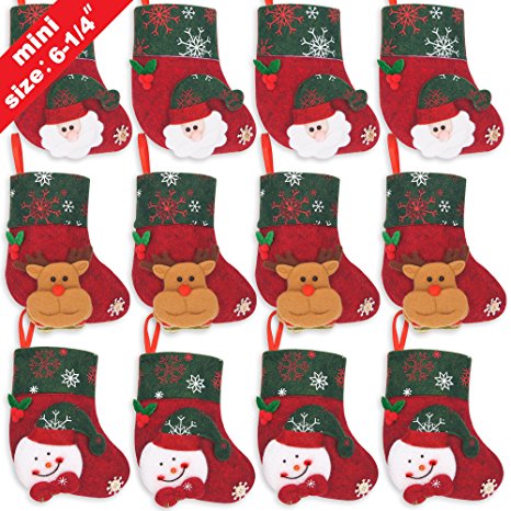 Ivenf 12 Pack 6-1/4" Felt Mini Christmas Stockings Gift Cards Stockings Christmas Tree Decoration