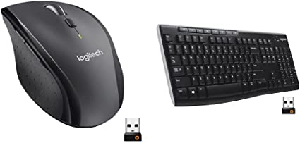 Logitech M705 Marathon Wireless Mouse, 2.4 GHz USB Unifying Receiver, 1000 DPI - Black & K270 Wireless Keyboard for Windows, 2.4 GHz Wireless, Full-Size, Number Pad, 8 Multimedia Keys